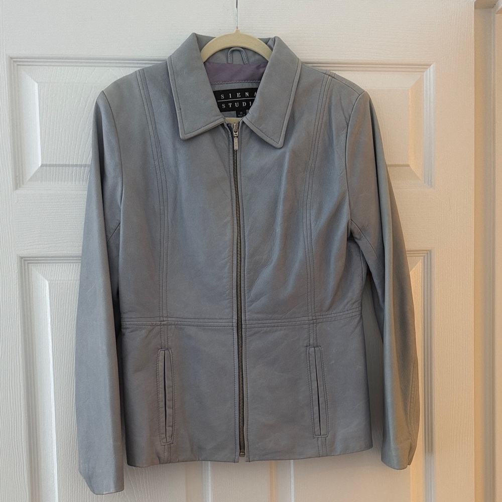 Siena Studio Women's Leather Jacket in Light Blue